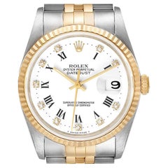 Rolex Datejust Steel Yellow Gold Diamond Dial Mens Watch 16233