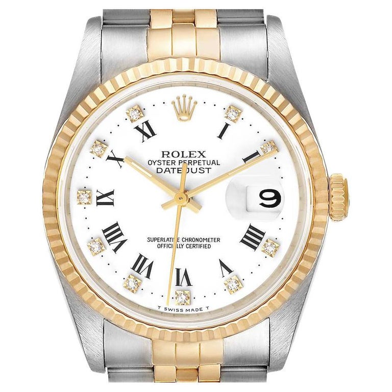 Rolex Datejust Steel Yellow Gold Diamond Dial Mens Watch 16233