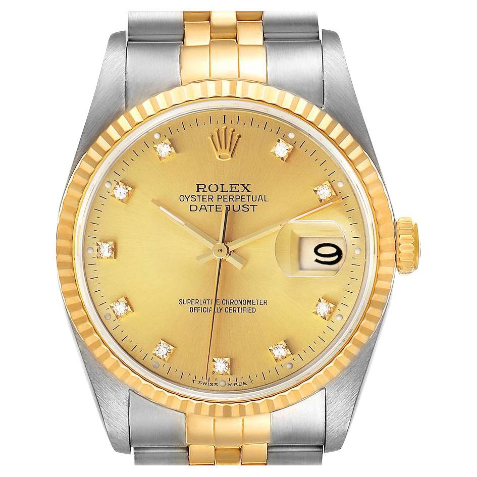 Rolex Datejust Steel Yellow Gold Diamond Dial Mens Watch 16233 For Sale