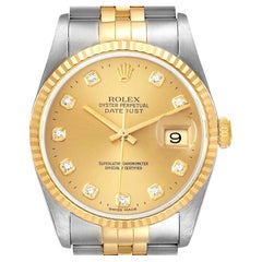 Rolex Datejust Steel Yellow Gold Diamond Dial Mens Watch 16233