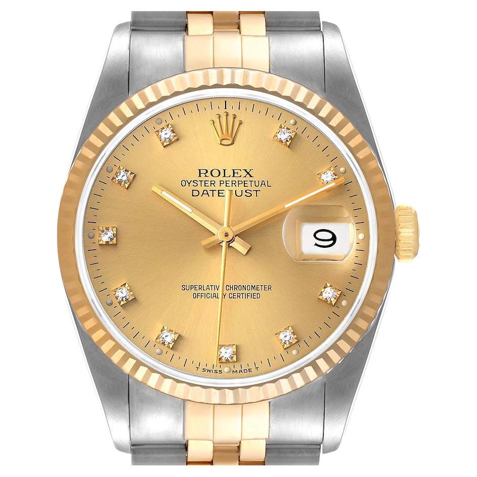 Rolex Datejust Steel Yellow Gold Blue Vignette Diamond Dial Mens Watch ...