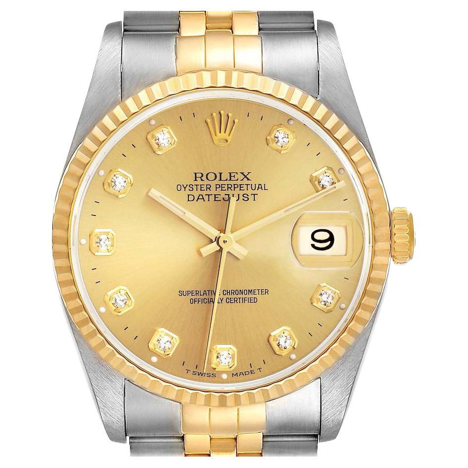 Rolex Datejust Steel Yellow Gold Diamond Dial Mens Watch 16233 For Sale