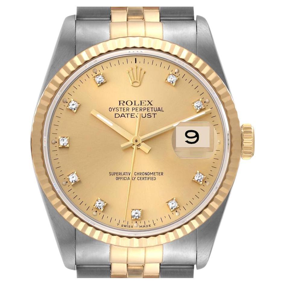 Rolex Montre Datejust en acier avec cadran en or jaune et diamants, pour hommes 16233 en vente