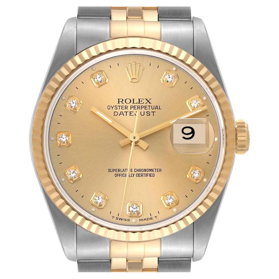 Rolex Datejust Steel Yellow Gold Diamond Dial Mens Watch 16233 For Sale