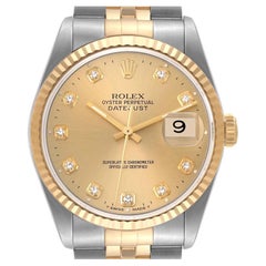 Used Rolex Datejust Steel Yellow Gold Diamond Dial Mens Watch 16233