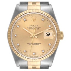 Rolex Datejust Steel Yellow Gold Diamond Dial Mens Watch 16233