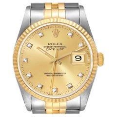 Rolex Datejust Steel Yellow Gold Diamond Dial Mens Watch 16233