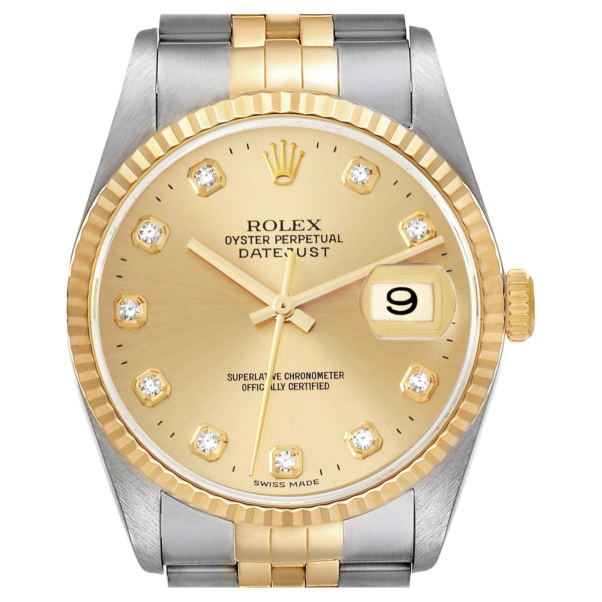 Rolex Datejust Steel Yellow Gold Diamond Dial Mens Watch 16233 For Sale ...