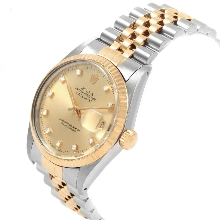 Rolex Datejust Steel Yellow Gold Diamond Dial Vintage Men's Watch 16013 ...
