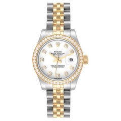 Rolex Datejust Steel Yellow Gold Diamond Ladies Watch 179383 Box Card