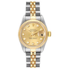 Vintage Rolex Datejust Steel Yellow Gold Diamond Ladies Watch 69173 Box
