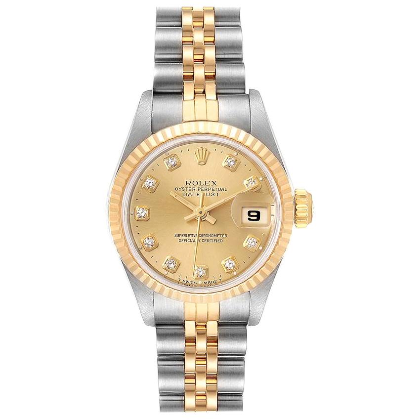 Rolex Datejust Steel Yellow Gold Diamond Ladies Watch 69173 Box Papers