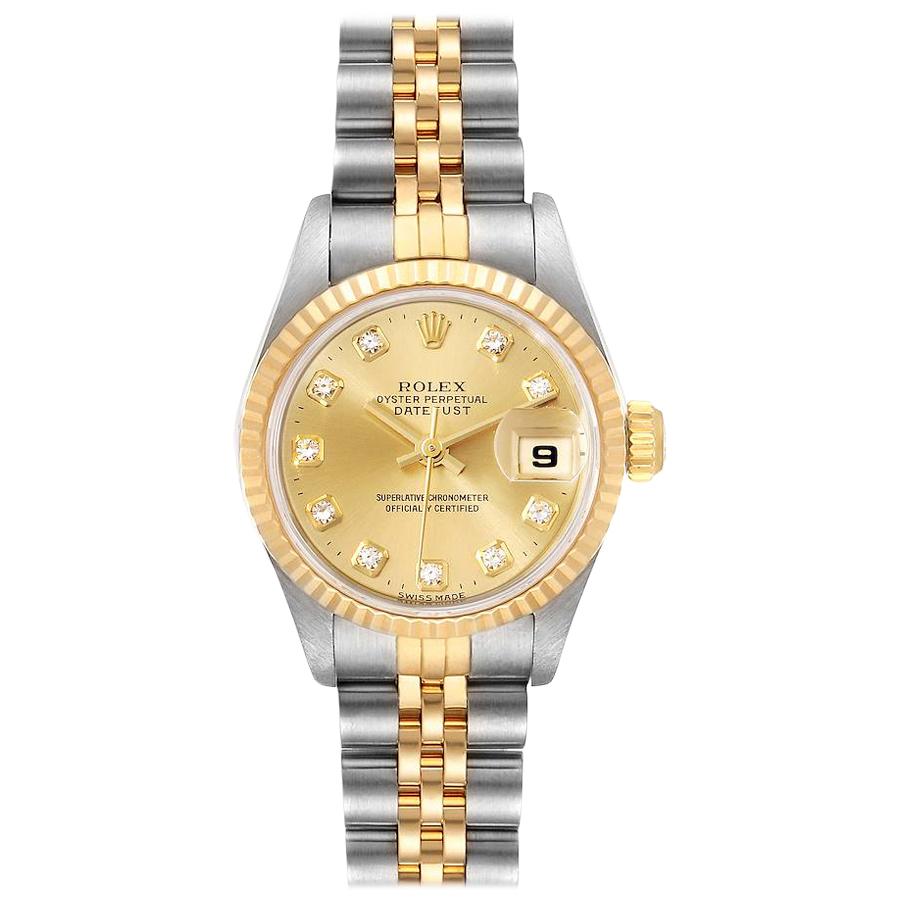 Rolex Datejust Steel Yellow Gold Diamond Ladies Watch 69173 For Sale