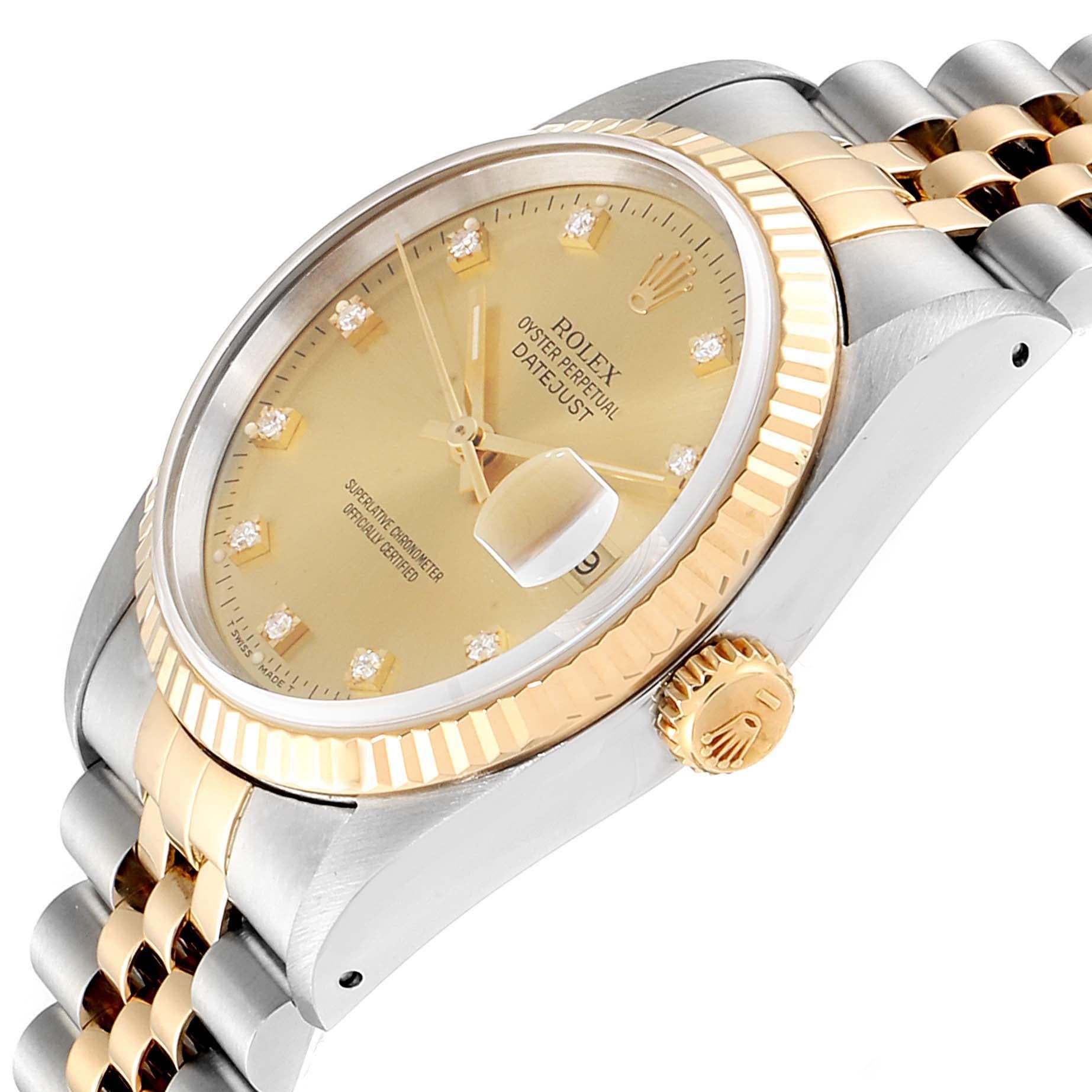 Rolex Datejust Steel Yellow Gold Diamond Men’s Watch 16233 Box Papers 1