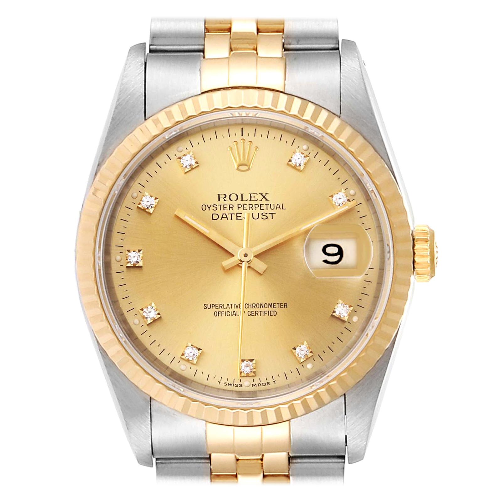 Rolex Datejust Steel Yellow Gold Diamond Men’s Watch 16233 Box Papers