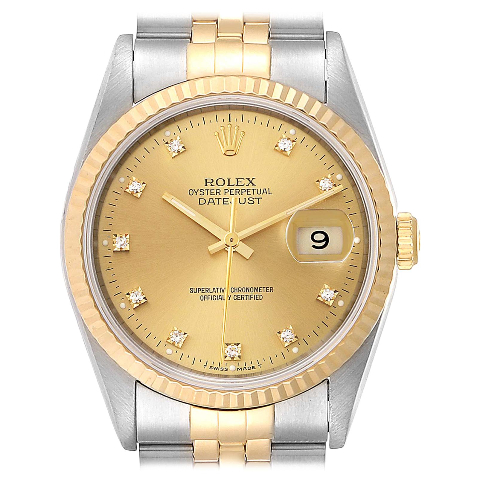 Rolex Datejust Steel Yellow Gold Diamond Men's Watch 16233 Box Papers