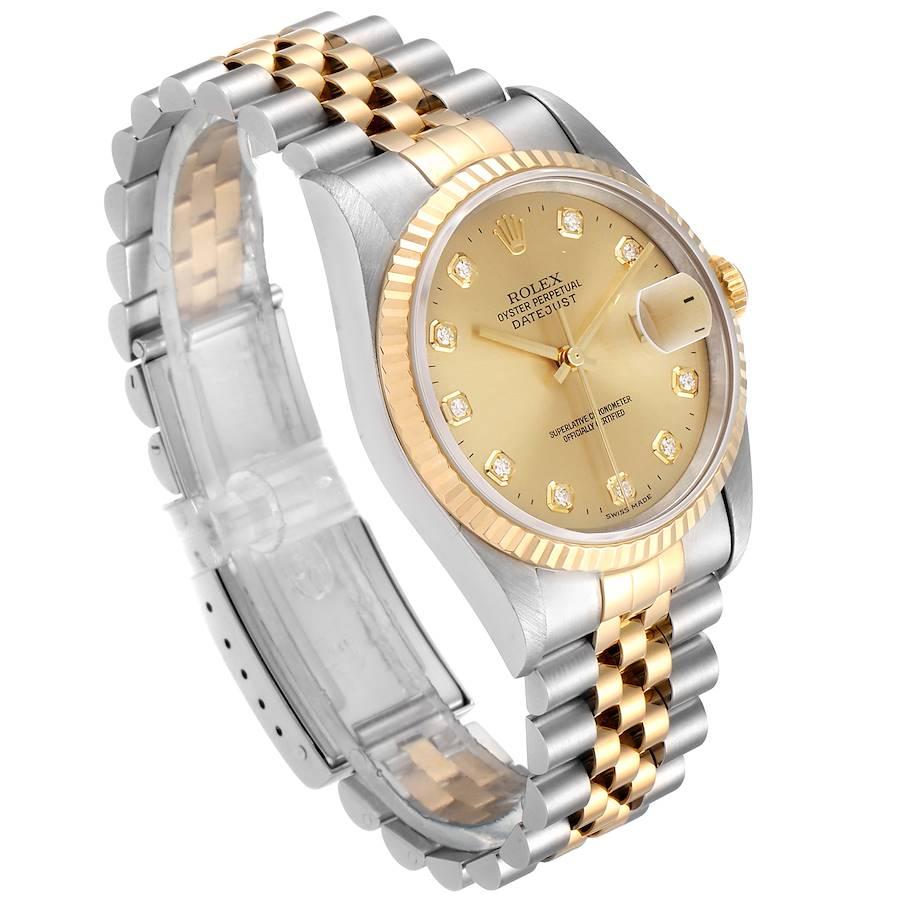Rolex Datejust Steel Yellow Gold Diamond Men's Watch 16233 In Excellent Condition For Sale In Atlanta, GA