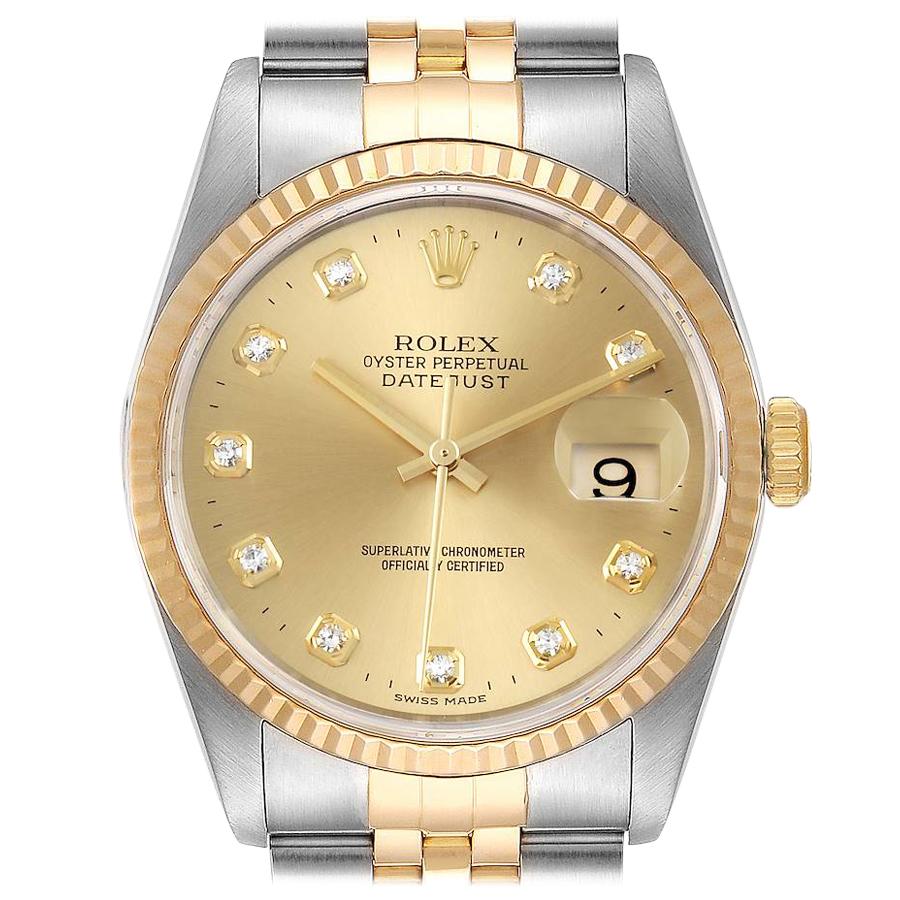 Rolex Datejust Steel Yellow Gold Diamond Men's Watch 16233 For Sale