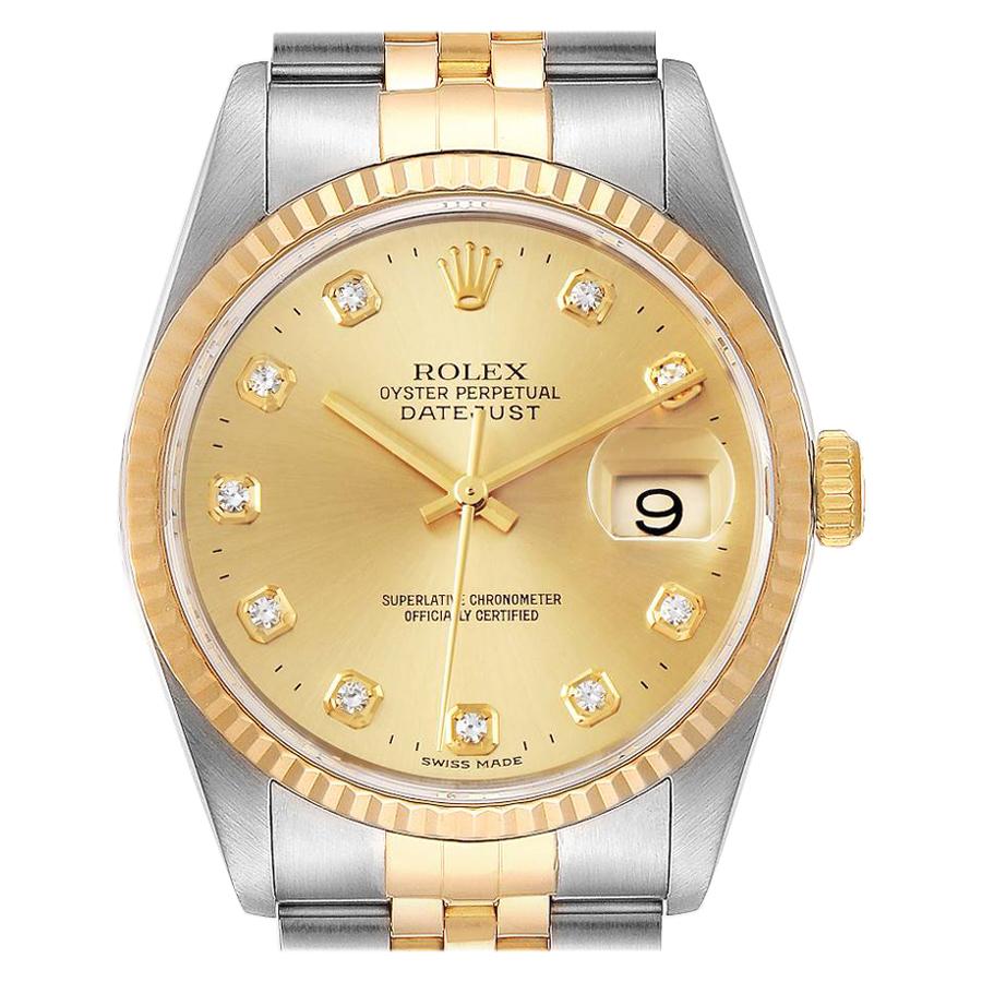 Rolex Datejust Steel Yellow Gold Diamond Men's Watch 16233 For Sale