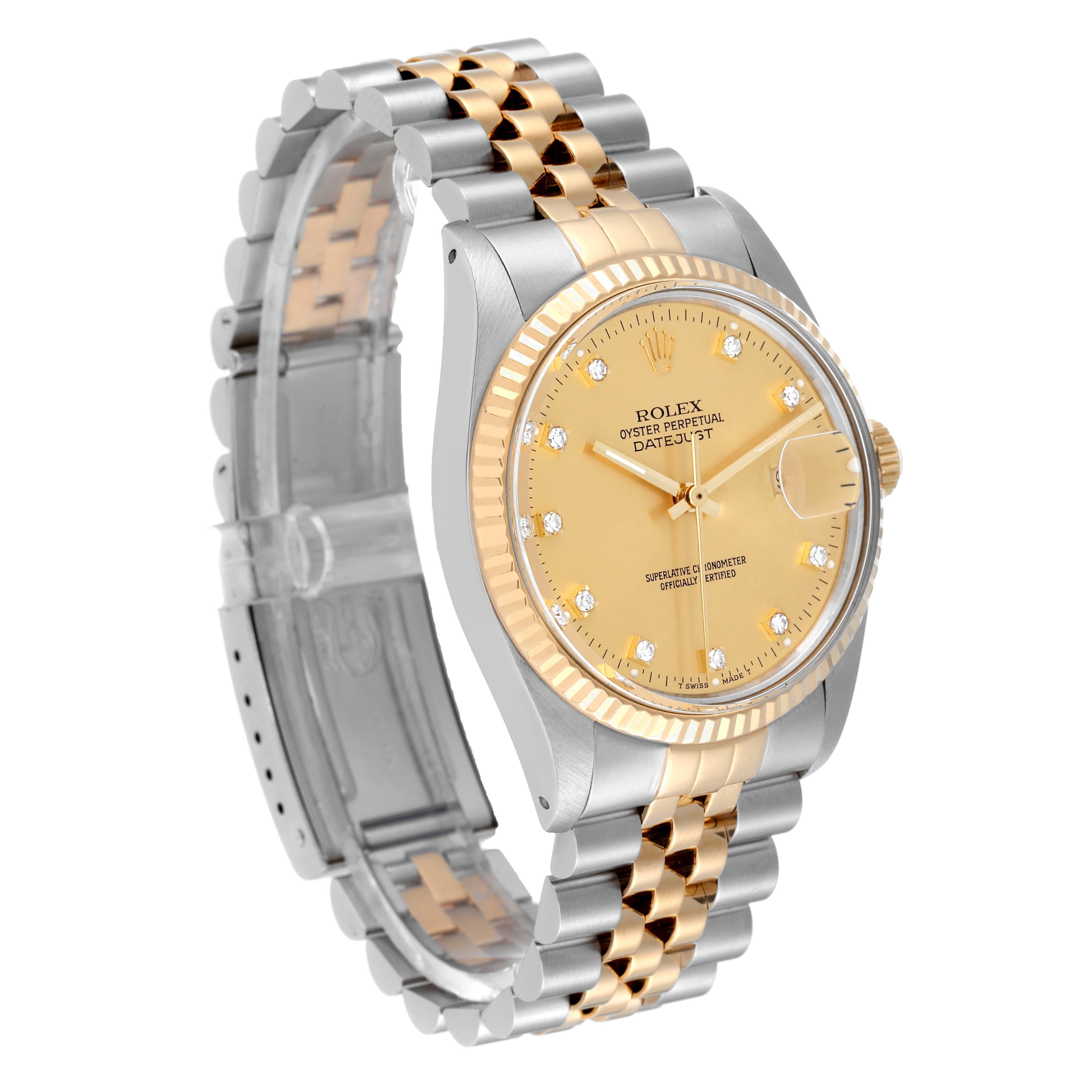 Rolex Datejust Steel Yellow Gold Diamond Vintage Mens Watch 16013 Box Papers In Good Condition In Atlanta, GA