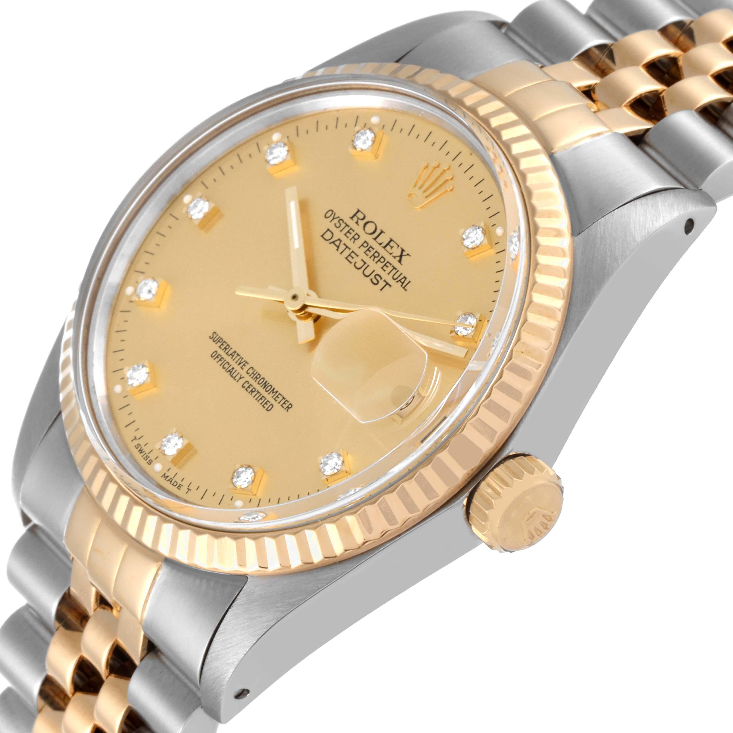 Rolex Datejust Steel Yellow Gold Diamond Vintage Mens Watch 16013 Box Papers 1
