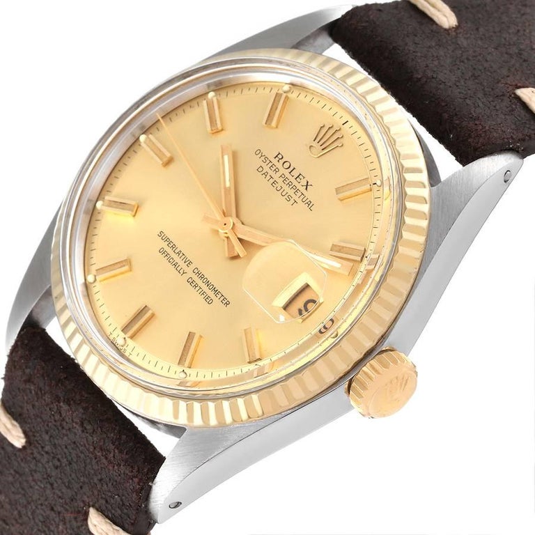 Rolex Datejust Steel Yellow Gold Fat Boy Dial Vintage Mens Watch 1601 For Sale 1