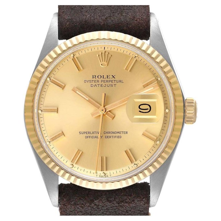 Rolex Datejust Steel Yellow Gold Fat Boy Dial Vintage Mens Watch 1601 For Sale