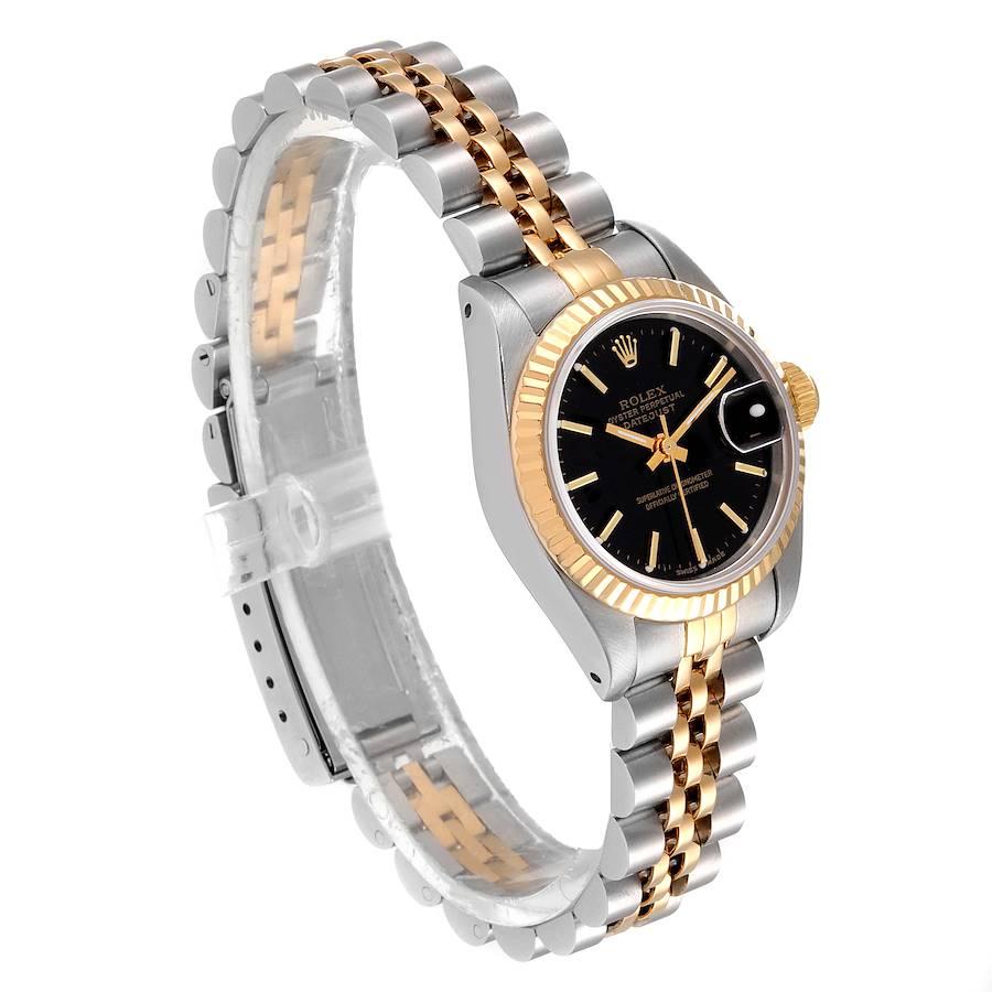 Women's Rolex Datejust Steel Yellow Gold Fluted Bezel Black Dial Ladies Watch 69173 For Sale