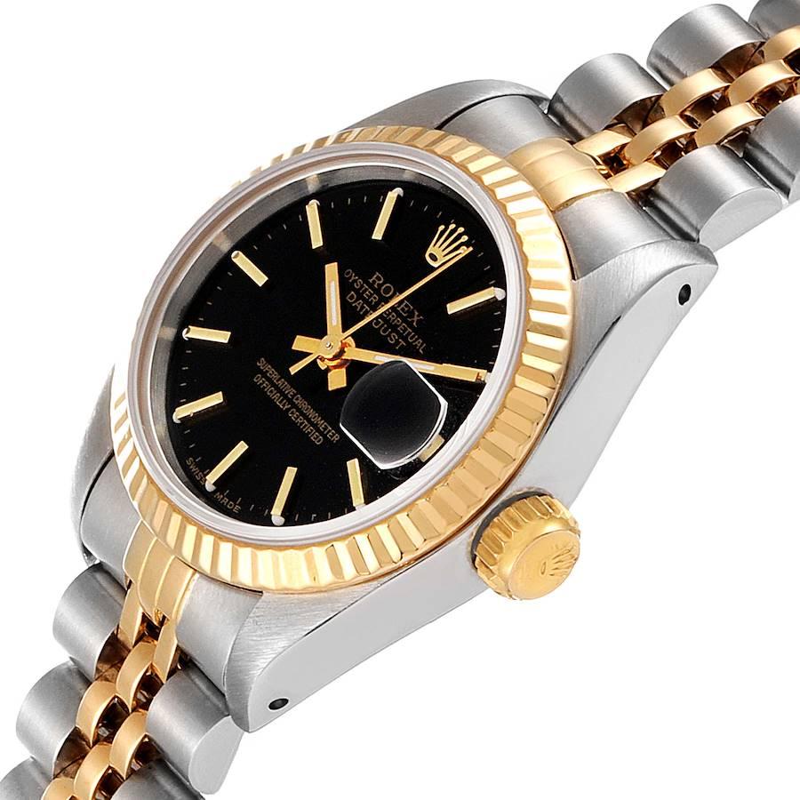 Rolex Datejust Steel Yellow Gold Fluted Bezel Black Dial Ladies Watch 69173 For Sale 1