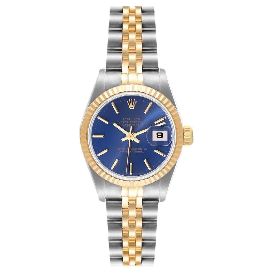 Rolex Datejust Steel Yellow Gold Fluted Bezel Black Dial Watch 69173 at