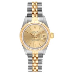 Rolex Datejust Steel Yellow Gold Fluted Bezel Ladies Watch 69173 Box