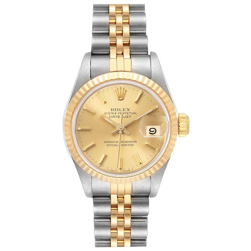 Rolex Datejust Steel Yellow Gold Fluted Bezel Ladies Watch 69173 Box