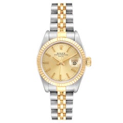 Rolex Datejust Steel Yellow Gold Fluted Bezel Ladies Watch 69173 Box Papers