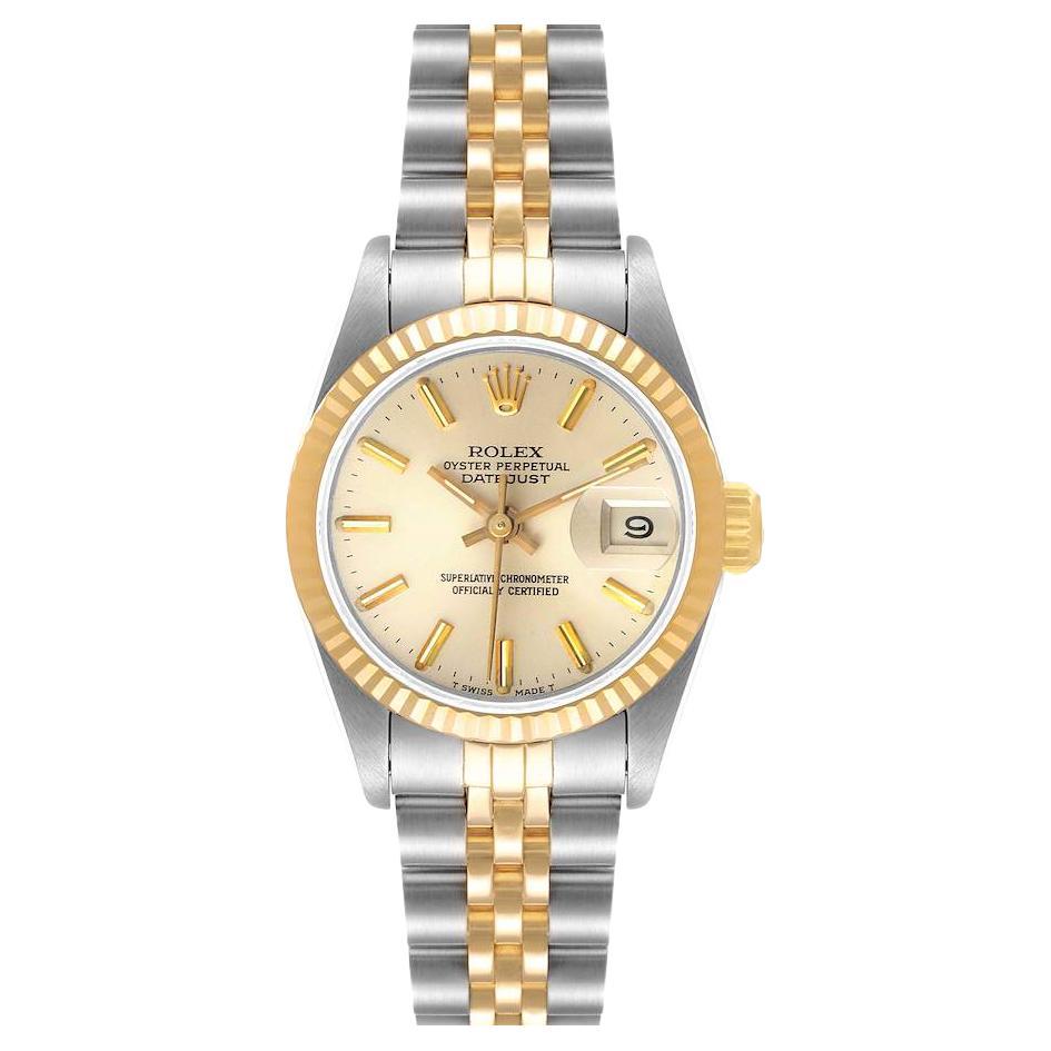 Rolex Datejust Steel Yellow Gold Fluted Bezel Ladies Watch 69173 Box Papers For Sale