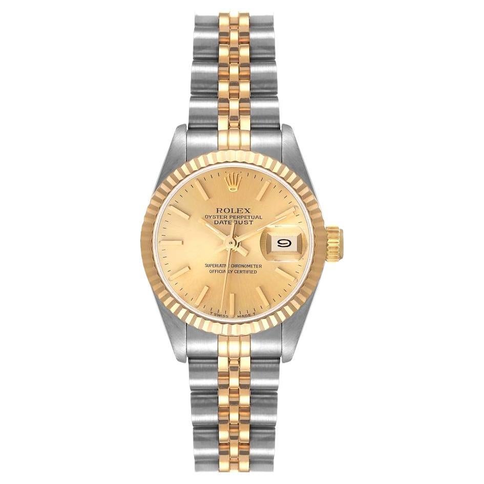 Rolex Datejust Steel Yellow Gold Fluted Bezel Ladies Watch 69173 Box Papers For Sale at 1stDibs
