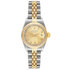 Rolex Datejust Steel Yellow Gold Fluted Bezel Ladies Watch 69173
