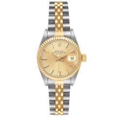 Rolex Datejust Steel Yellow Gold Fluted Bezel Ladies Watch 69173