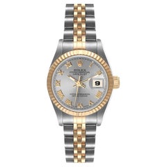 Rolex Montre Datejust en acier avec lunette cannelée en or jaune, pour femmes 69173