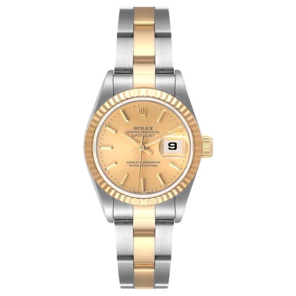 Rolex Datejust Steel Yellow Gold Fluted Bezel Ladies Watch 69173 Box For Sale at 1stDibs