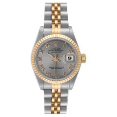 Rolex Montre Datejust en acier avec lunette cannelée en or jaune, pour femmes 69173