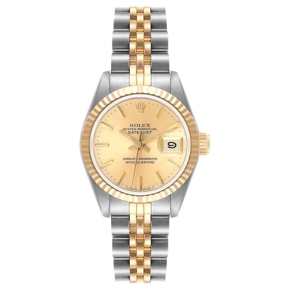 Rolex Datejust Steel Yellow Gold Fluted Bezel Ladies Watch 69173 For Sale at 1stDibs