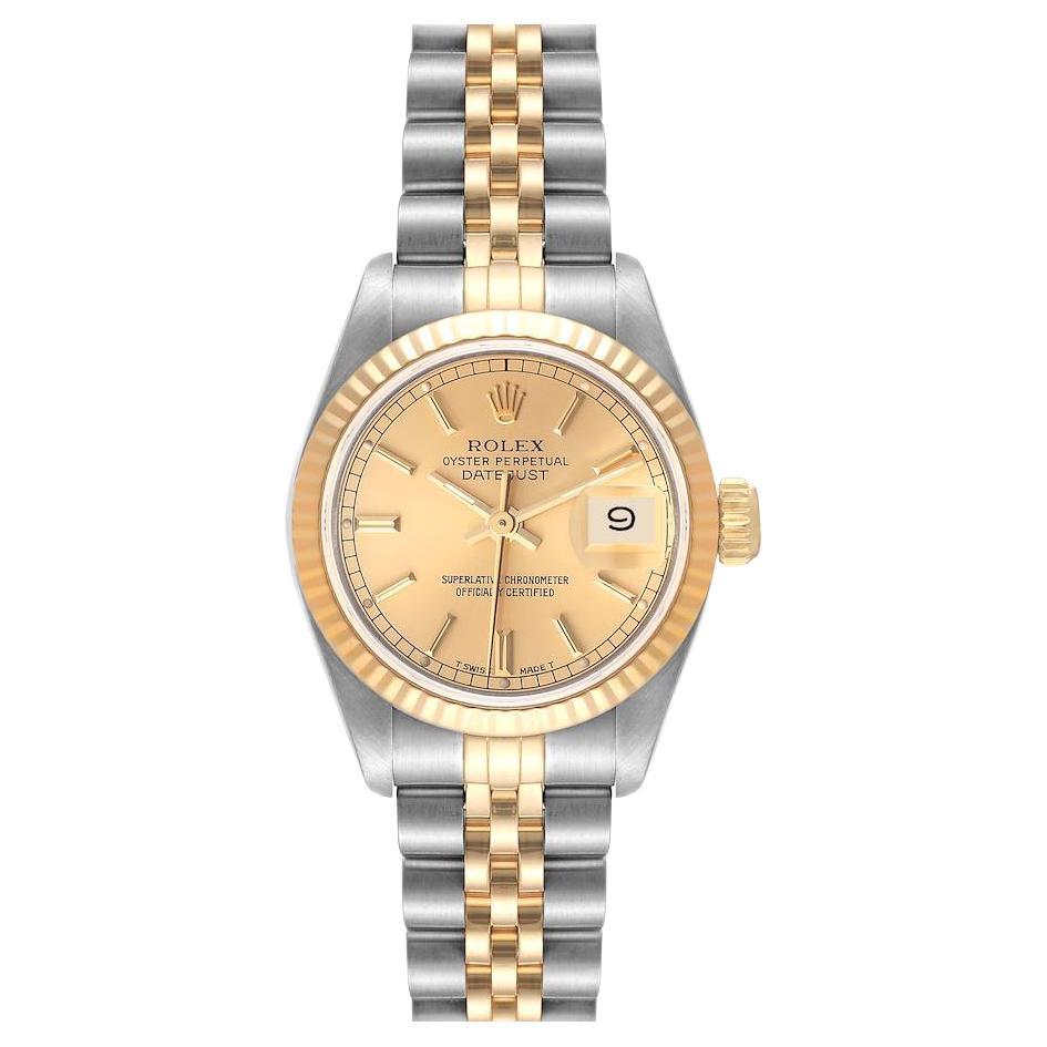 Rolex Datejust Steel Yellow Gold Fluted Bezel Tapestry Dial Ladies