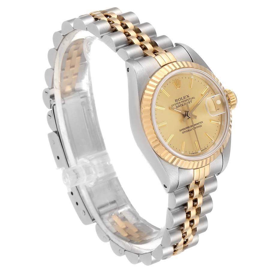 Rolex Datejust Steel Yellow Gold Fluted Bezel Ladies Watch 69173 Papers In Excellent Condition For Sale In Atlanta, GA