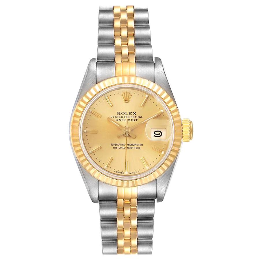Rolex Datejust Steel Yellow Gold Fluted Bezel Ladies Watch 69173 Papers For Sale