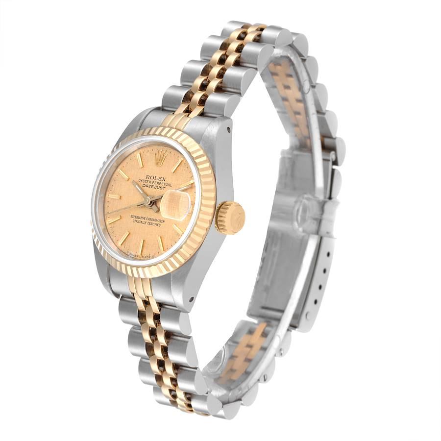 Women's Rolex Datejust Steel Yellow Gold Fluted Bezel Linen Dial Ladies Watch 69173