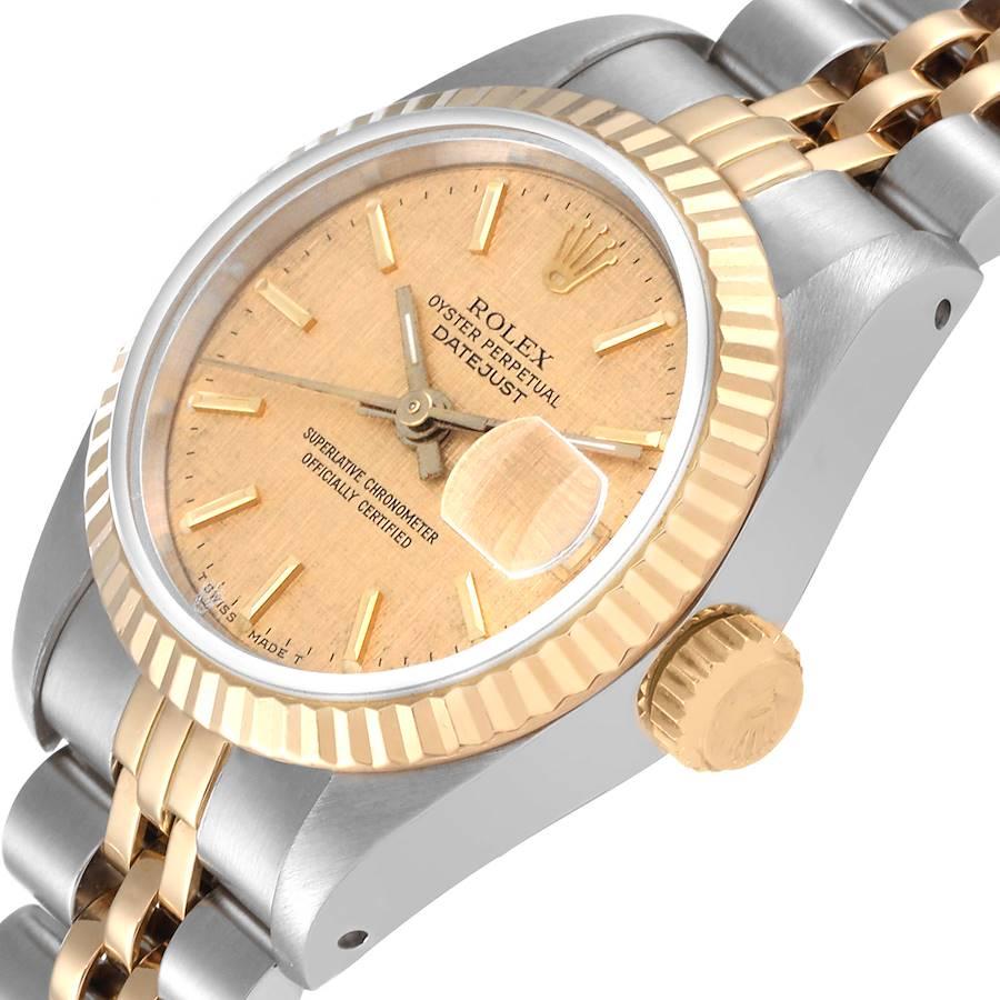 Rolex Datejust Steel Yellow Gold Fluted Bezel Linen Dial Ladies Watch 69173 1