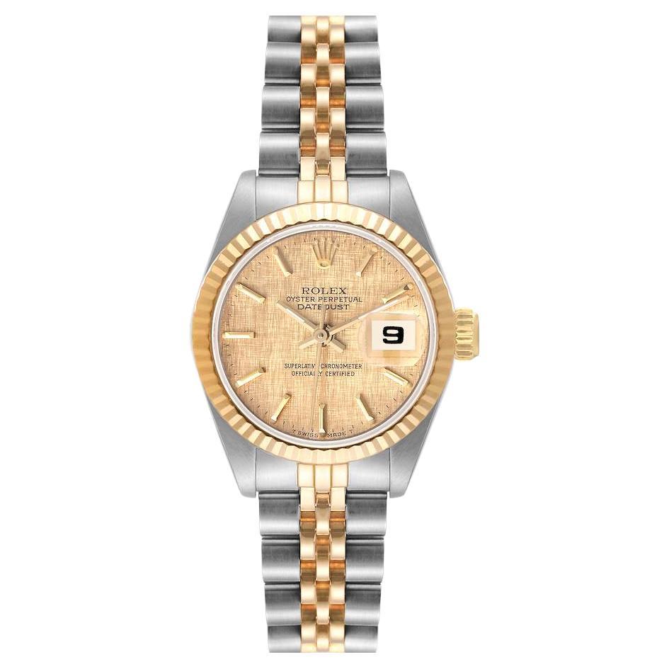 Rolex Datejust Steel Yellow Gold Fluted Bezel Linen Dial Ladies Watch 69173