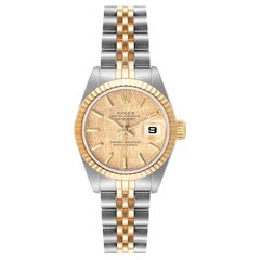 Rolex Datejust Steel Yellow Gold Fluted Bezel Linen Dial Ladies Watch 69173