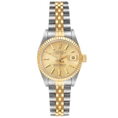 Rolex Datejust Steel Yellow Gold Fluted Bezel Tapestry Dial Ladies Watch 69173