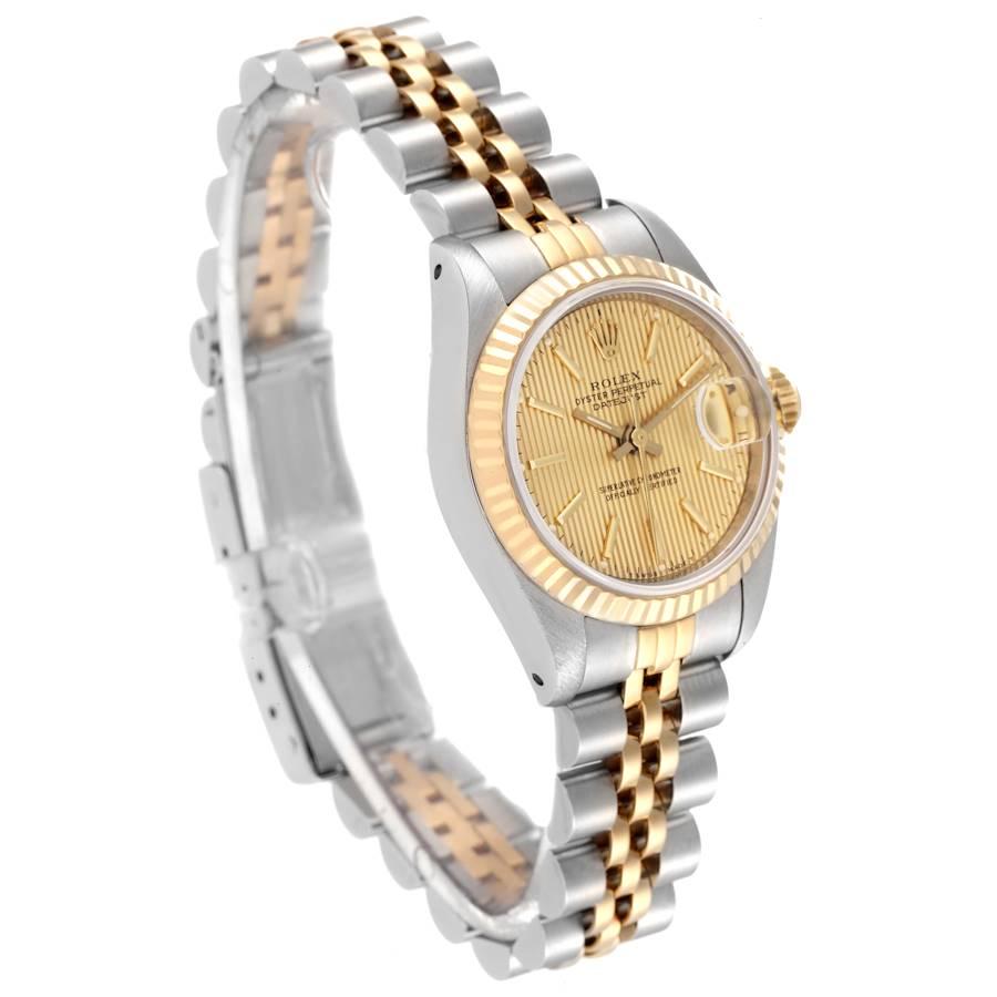 Rolex Datejust Steel Yellow Gold Fluted Bezel Tapestry Dial Ladies Watch 69173 In Good Condition In Atlanta, GA